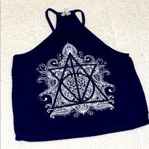 Graphic Racer Back Crop Top